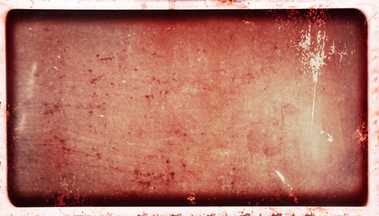 Artistic vintage photo with film grain, dust and scratches and frame. Red rusty metal plate for background textures. - obrazy, fototapety, plakaty