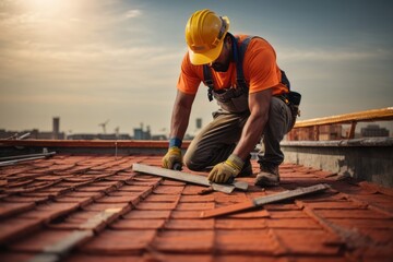 professional construction worker on building roof