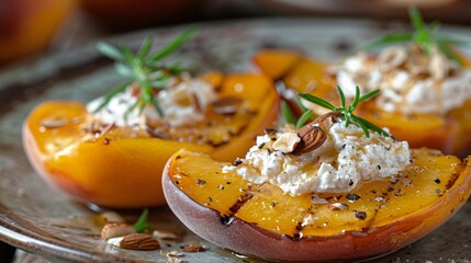 Grilled peaches with honeyed ricotta and a sprinkle of toasted almonds