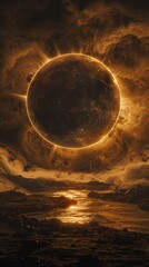 Solar eclipse a celestial ballet where the moon dances before the sun casting shadows over awe struck lands