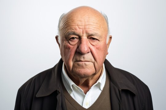 Portrait of a senior man in a black jacket. Isolated on white background.