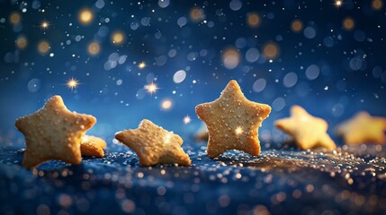 Star-shaped cookies descending on a clear night sky - Powered by Adobe