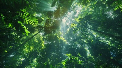 Naklejka premium Rainforest canopy, abstract view, hidden animal shapes