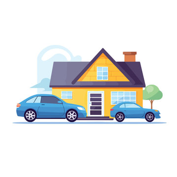 House and car icon flat vector illustration isolate © Hyper