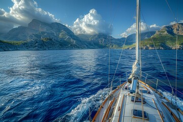 Beautiful view of a racing sailboat in the ocean - 764408121