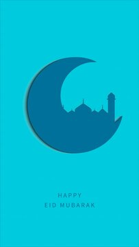 Eid Mubarak Crescent Moon And Mosque Animated