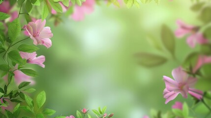 Lovely spring flowers and leaves framing a green background with lots of copy space - 764408351