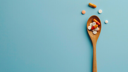 Wooden spoon with pills.