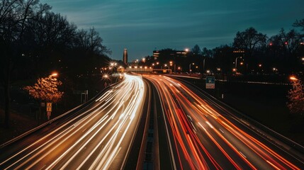 Fototapeta na wymiar A bustling highway illuminated by streaks of car lights at night
