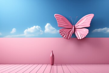 Pink Butterfly Resting on Pink Wall