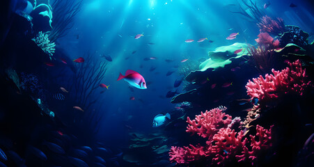 Fototapeta na wymiar a very colorful ocean fish that is under water