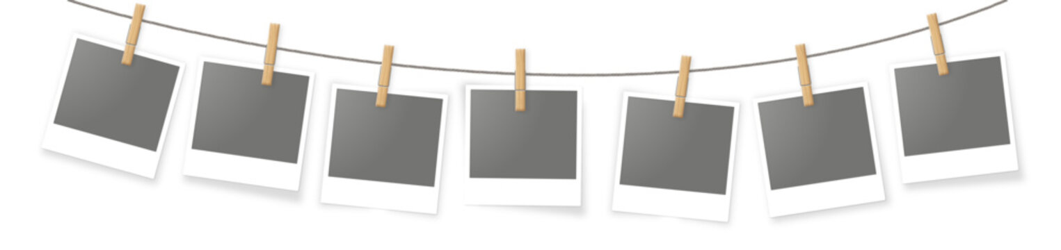 hanging polaroids or photoframes in clothespins