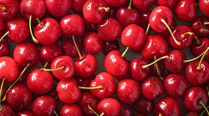 Cherries with stems, a pattern of sweetness, tempting and bright