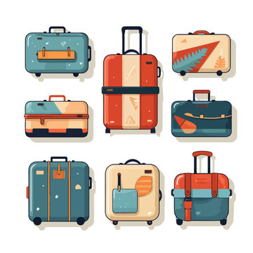 Labels and tags of baggage and luggage concept flat