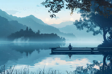 Tranquil Misty Lake