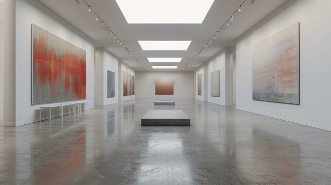 Art gallery wall mockup, sparse artwork on white walls