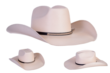 Rodeo rider, wild west, American and country music concept theme with a cowboy hat isolated on white background with cut out clip path image