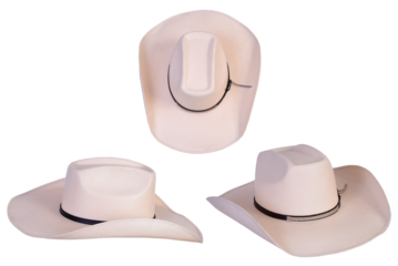 Rodeo rider, wild west, American and country music concept theme with a cowboy hat isolated on white background with cut out clip path image