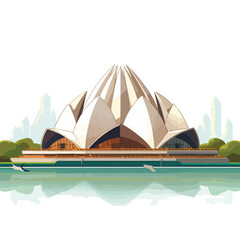 Lotus temple architecture flat vector illustration