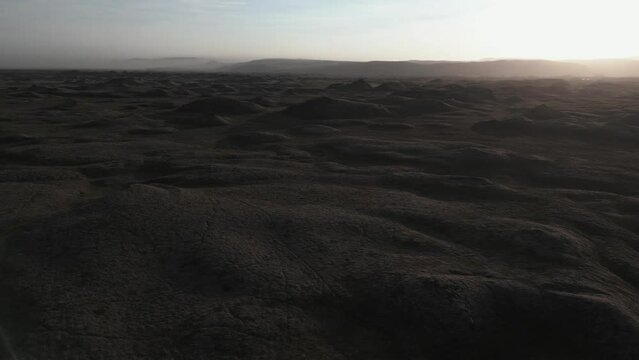 Endless barren land of lava fields (Eldhraun) in Iceland from the Laki volcano system at sunset
