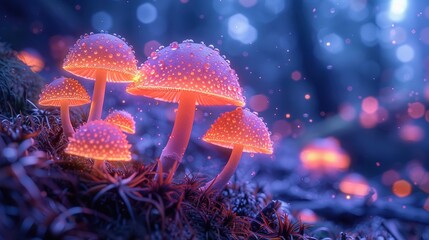 Naklejka premium Invisible worlds, microscopic fungi, intricate beauty, soft ambient light, vibrant hues, sci-fi tone