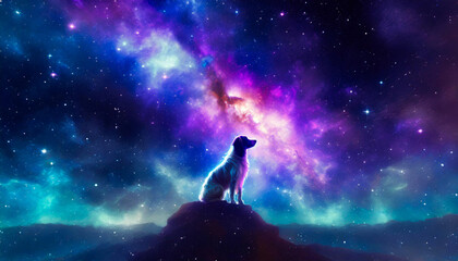 Obraz na płótnie Canvas dog with a nebular background