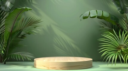 Fototapeta na wymiar summer podium with tropical leaves illustration