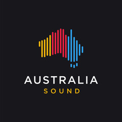 Island of Australia sound beat Logo Icon vector template on black background