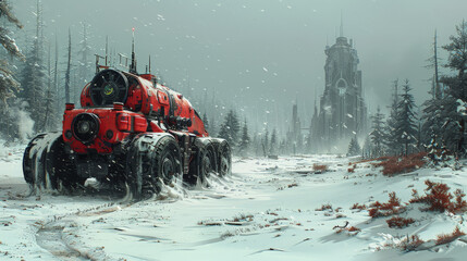 Apocalyptic Snowscape Navigated by Autobots - obrazy, fototapety, plakaty