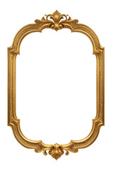 moldura de espelho vintage dourada em formato orgânico retangular com bordas arredondadas, moldura de espelho retro, porta retrato em formato diferente isolado em fundo transparente  - obrazy, fototapety, plakaty
