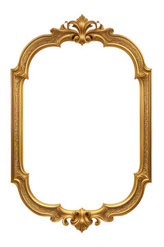 moldura de espelho vintage dourada em formato org&acirc;nico retangular com bordas arredondadas, moldura de espelho retro, porta retrato em formato diferente isolado em fundo transparente 