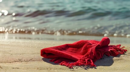 red towel on the beach