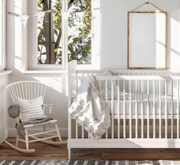 Frame Mockup in a White Children's Room Interior. Made with Generative AI Technology