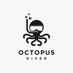 Simple fun Octopus diver logo icon vector template on white background