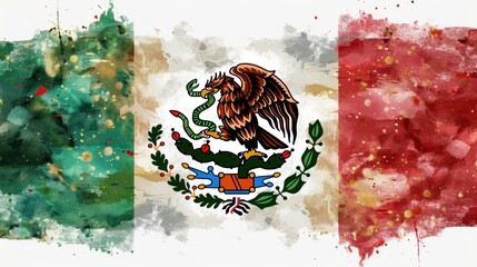 Stylized artistic illustration of the Mexican flag with brush strokes.
