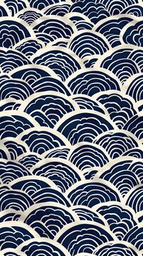A minimalist Japanese wave pattern in a classic indigo and white color scheme