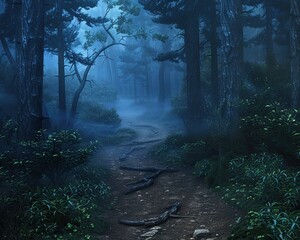 Fototapeta premium A magical forest path enveloped in mist inviting exploration and adventure