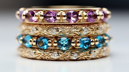 Stack of Rings With Colored Stones