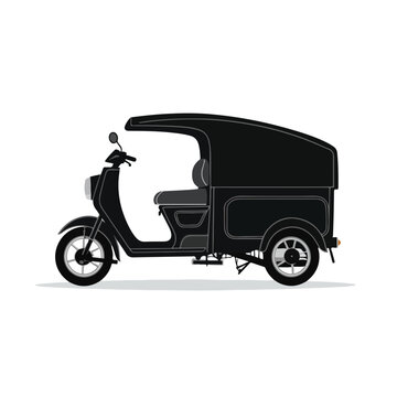 Silhouette motor rickshaw transport tricycle flat v