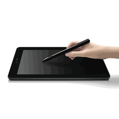 Silhouette tablet pen digital technology flat vecto