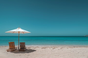 Two Chairs and Umbrella on Beach