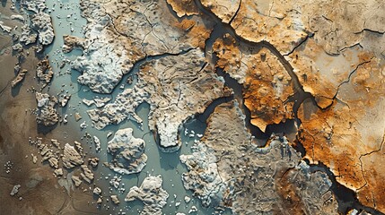 Aerial View of Cracked Earth Texture Depicting Drought and Climate Change Effects