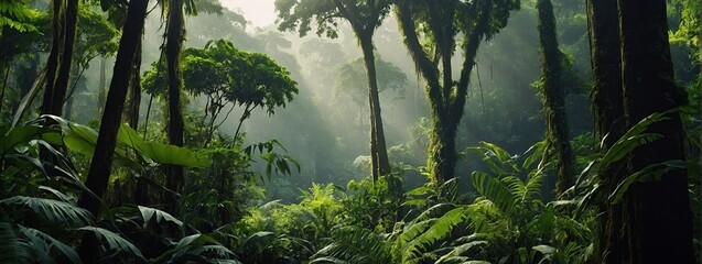 Earth Day eco concept with tropical forest background, natural forestation preservation scene with...