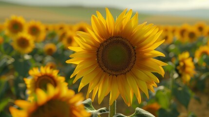 Fototapeta premium field of yellow sunflower flowers. summer background