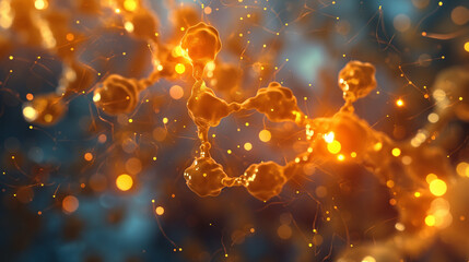 gold molecule dna cell illustration. - obrazy, fototapety, plakaty