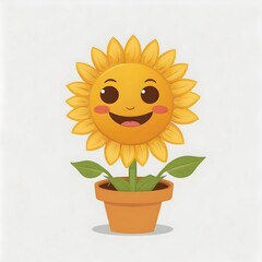 cute sun flower in pot kawaii character white background