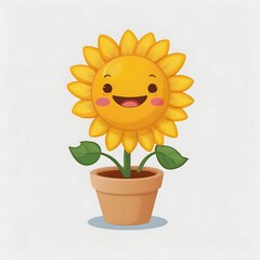 cute sun flower in pot kawaii character white background