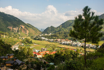 View of Dong Van town and Karst Plateau UNESCO Global Geopark, Dong Van, Ha Giang, Vietnam - obrazy, fototapety, plakaty