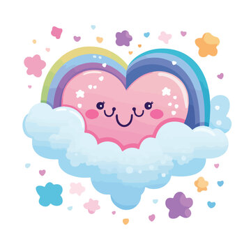 Vector illustration with cute cloud rainbow and hea