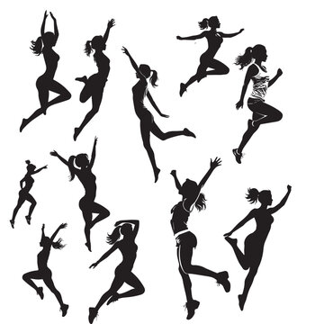 woman jump silhouette black and white vector image